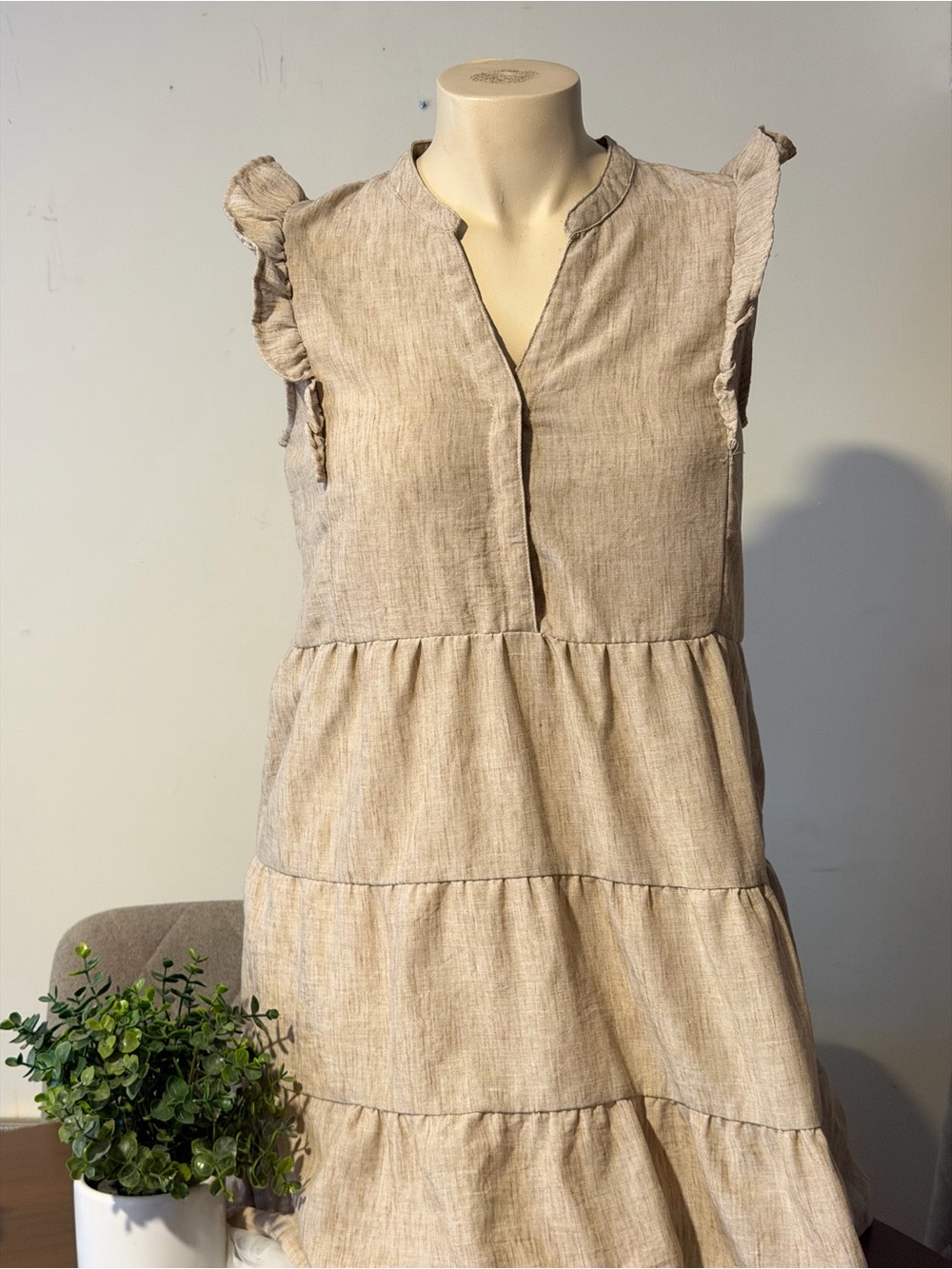 Sleeveless Tiered Midi Dress in Natural Tan